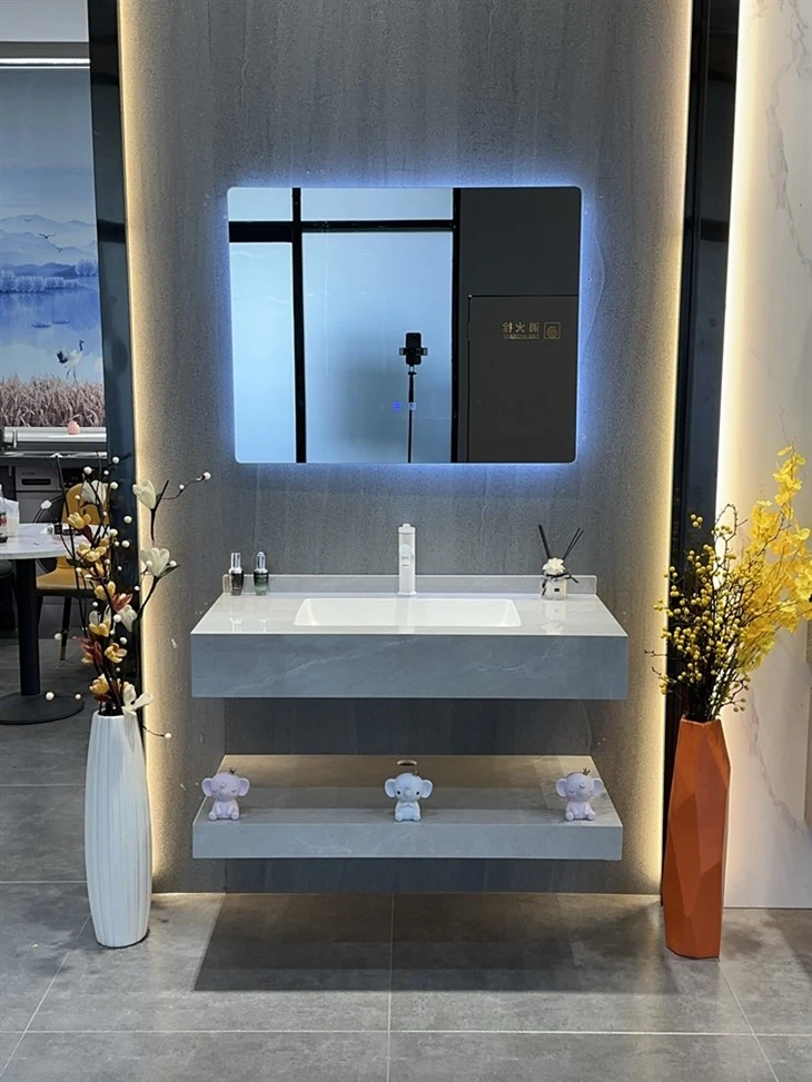 Mueble de baño de pizarra azul y blanco