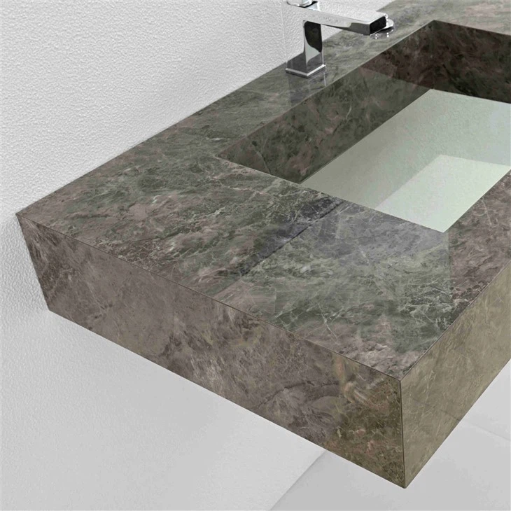 Dark Coffee Glossy Finish Sintered Stone Bathroom Vanity